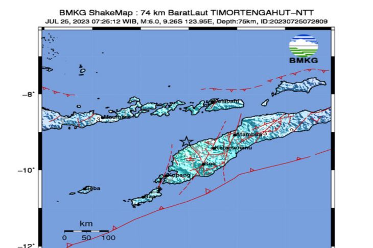 Lokasi Gempa Bumi yang menguncang Pulau Timor. (Grafis BMKG Kupang).
