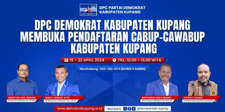dem 1 Dewan Pimpinan Cabang (DPC) Partai Demokrat Kabupaten Kupang mulai membuka pendaftaran bakal calon kepala daerah bupati dan wakil bupati Kupang yang maju dalam pilkada 2024 terbuka bagi masyarakat daerah itu.